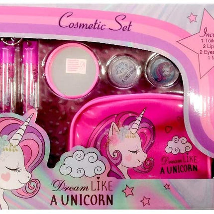 Conjunto de cosméticos de la chica del maquillaje del unicornio